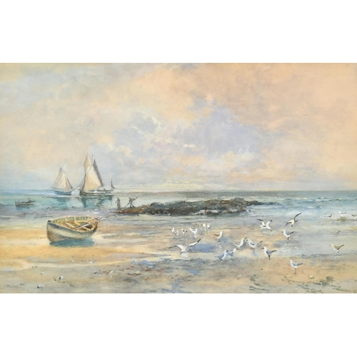 129 - Charles William Wyllie (1853-1923) British. Gulls on a Beach, Watercolour, Inscribed on a label vers... 