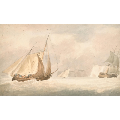 130 - Francois Louis Thomas Francia (1772-1839) French. Shipping in Choppy Waters off Dover, Watercolour, ... 