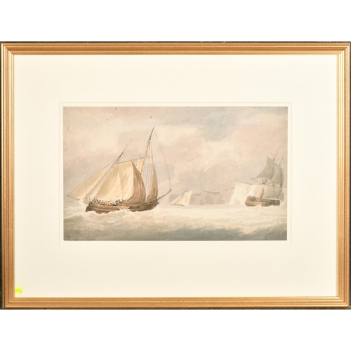 130 - Francois Louis Thomas Francia (1772-1839) French. Shipping in Choppy Waters off Dover, Watercolour, ... 