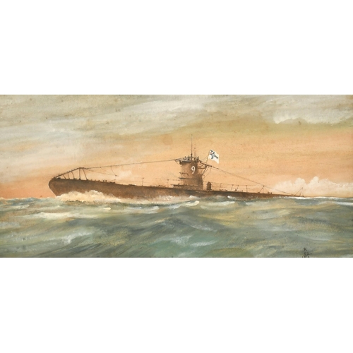 131 - Attributed to Norman Wilkinson (1878-1971) British. 'U9, a Submarine', Watercolour, Signed with init... 