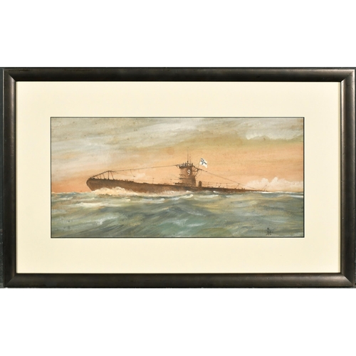 131 - Attributed to Norman Wilkinson (1878-1971) British. 'U9, a Submarine', Watercolour, Signed with init... 