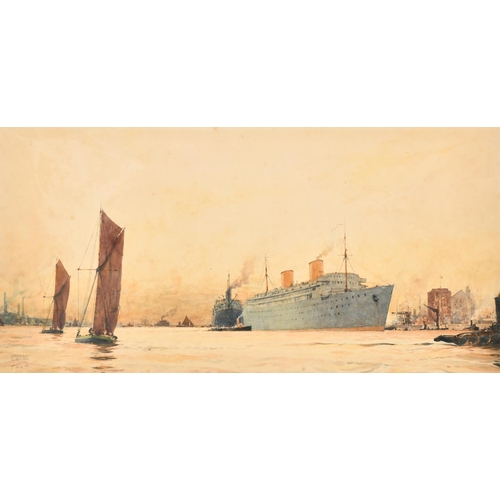 136 - Herbert C Ahier (1888-1976) British. Shipping in an Estuary, Watercolour, Signed and dated 1947, Mou... 