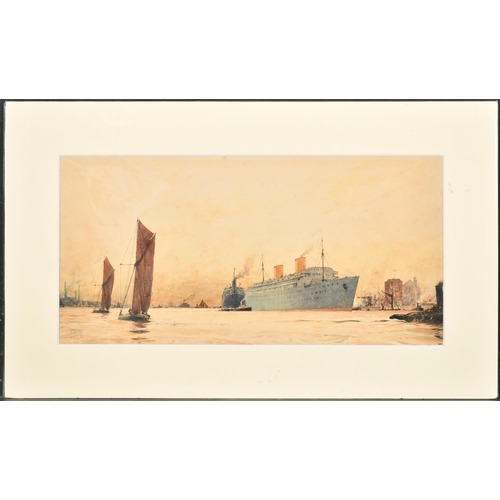 136 - Herbert C Ahier (1888-1976) British. Shipping in an Estuary, Watercolour, Signed and dated 1947, Mou... 