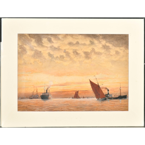 136 - Herbert C Ahier (1888-1976) British. Shipping in an Estuary, Watercolour, Signed and dated 1947, Mou... 