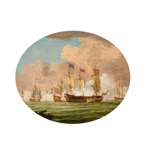 139 - Francis Swaine (1725-1782) British. A Naval Engagement, Oil on panel, Signed, Oval 4