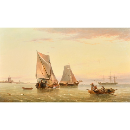 141 - Henry Redmore (1820-1887) British. 'Dutch Barges with other Shipping off The Coast', Oil on canvas, ... 