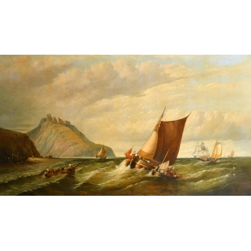 146 - Circle of William Clarkson Stanfield (1793-1867) British. Shipping Scene off Bamburgh Castle, Oil on... 