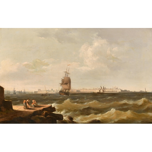 147 - H G (19th Century) British. A Shipping Scene off Valletta Harbour, Malta, Oil on canvas, Signed with... 