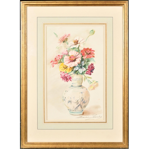 177 - Madeleine-Jeanne Lemaire (1845-1928) French. Summer Flowers in a China Vase, Watercolour, Signed, 15... 