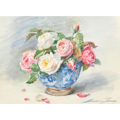 181 - Madeleine-Jeanne Lemaire (1845-1928) French. 'Roses dans une Coupe en Chine', Watercolour, Signed, 1... 