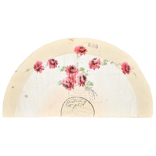 190 - Early 20th Century Spanish School. A Design for a Fan, Watercolour, Stamped and inscribed, Shaped, u... 