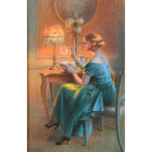 192 - Delphin Enjolras (1857-1945) French. 'Blowing Bubbles', Pastel, Signed, 21