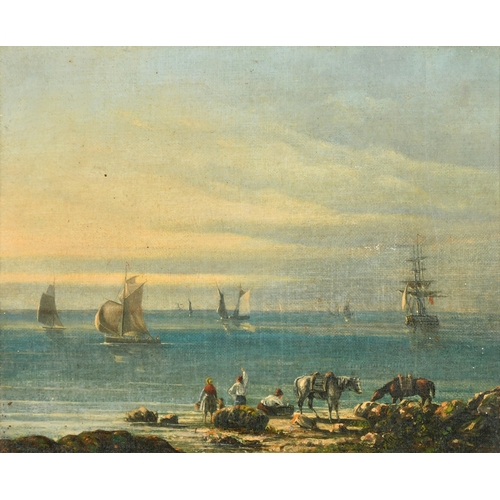 201 - Circle of Joseph Schranz (1803-c.1866) German. A Coastal Scene with Figures on the Shore, Oil on can... 