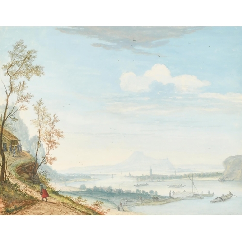 21 - Louis Chalon (1687-1741) Dutch. Extensive Rhenish River Landscape, Watercolour, Signed and dated 173... 