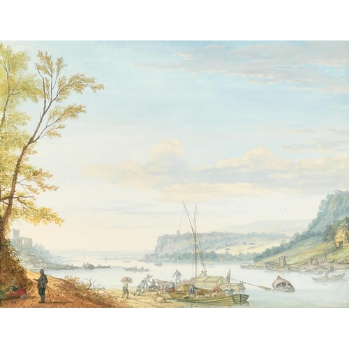 21 - Louis Chalon (1687-1741) Dutch. Extensive Rhenish River Landscape, Watercolour, Signed and dated 173... 