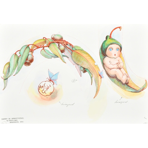 218 - Cecilia May Gibbs (1877-1969) Australian. Gumnuts and a Gumnut Baby, Watercolour and ink, Signed, Un... 