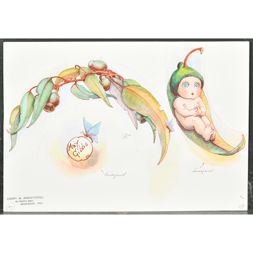 218 - Cecilia May Gibbs (1877-1969) Australian. Gumnuts and a Gumnut Baby, Watercolour and ink, Signed, Un... 