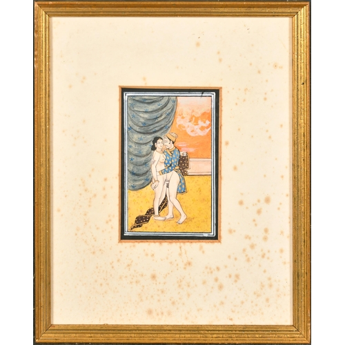 223 - 19th Century Persian School. A Couple Embracing, Mixed media, 2.5