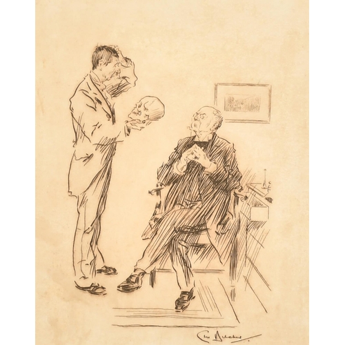 241 - George Belcher (1875-1947) British.  Discussing a Skull, Ink, Signed, 9.25