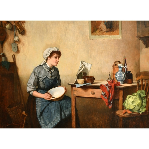 265 - Lionel J Cowen (1847-1895) British. The Kitchen Maid, Oil on Canvas, Signed, 20