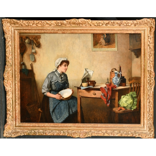 265 - Lionel J Cowen (1847-1895) British. The Kitchen Maid, Oil on Canvas, Signed, 20