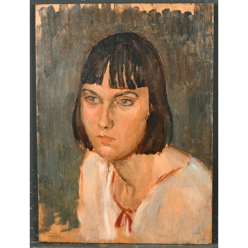 266 - 20th Century English School. Bust Portrait of a Girl, Oil on boards, Bears a signature 'John', with ... 