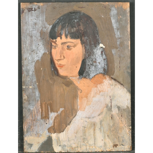 266 - 20th Century English School. Bust Portrait of a Girl, Oil on boards, Bears a signature 'John', with ... 