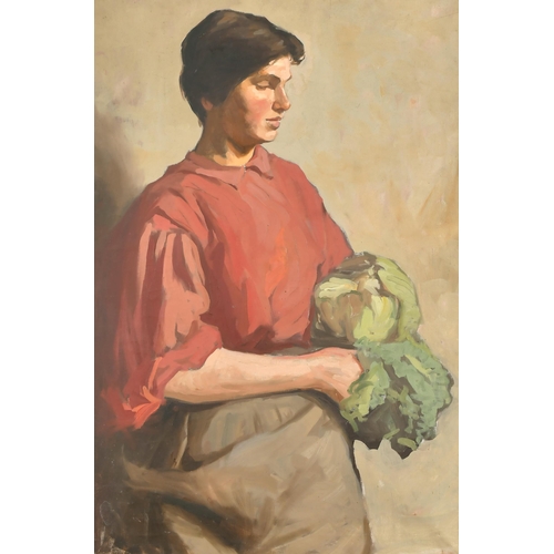 273 - 20th Century English School. A Lady with a Cabbage, Oil on canvas, 36