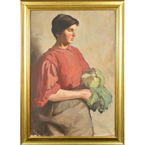 273 - 20th Century English School. A Lady with a Cabbage, Oil on canvas, 36