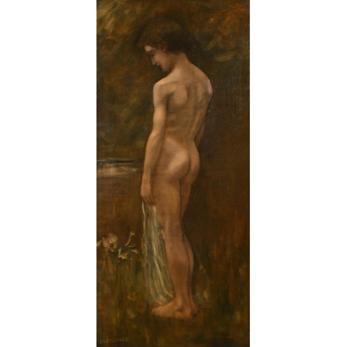 279 - Henry Scott Tuke (1858-1929) British. A Naked Boy on a Beach in Moonlight, Oil on Canvas, Signed and... 