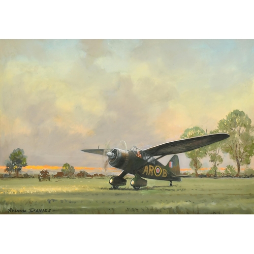 309 - Roland Davies (1904-1993) British. 'Lysander Aircraft at Kent Marshes', Gouache, Signed, and inscrib... 