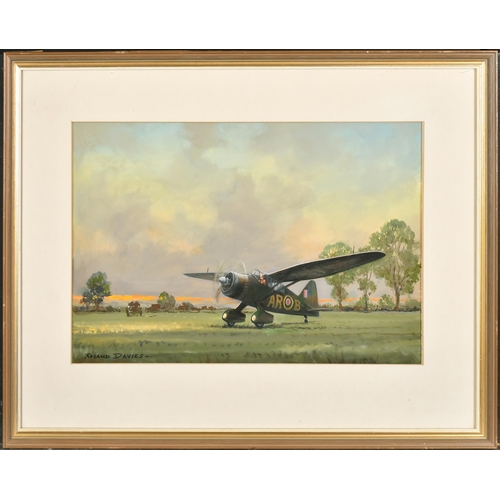 309 - Roland Davies (1904-1993) British. 'Lysander Aircraft at Kent Marshes', Gouache, Signed, and inscrib... 