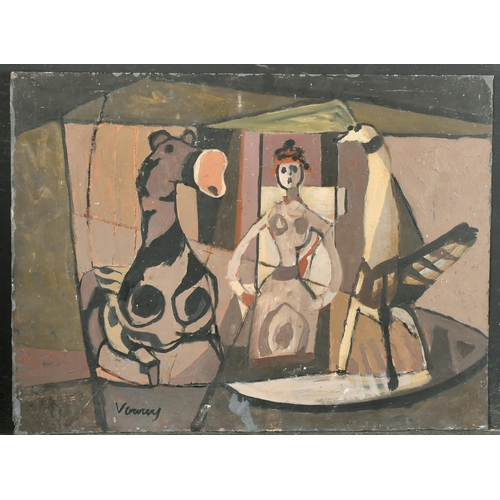 323 - John Verney (1913-1993) British. The Circus, Oil on metal, Signed, Unframed 18