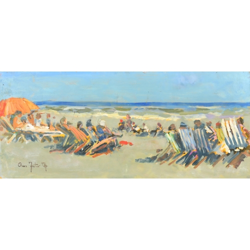 326 - Ross Foster (20th-21st Century) British. A Beach Scene, Oil on panel, Signed and indistinctly dated,... 