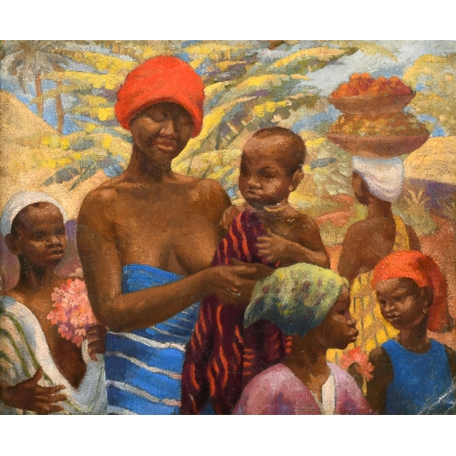 340 - 20th Century English School. A Woman and Children, Oil on canvas, 20