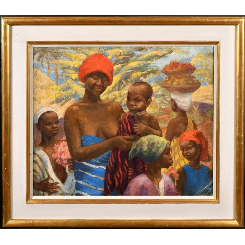 340 - 20th Century English School. A Woman and Children, Oil on canvas, 20