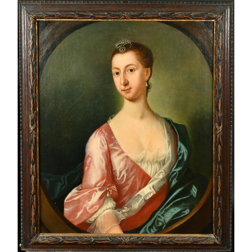 37 - 18th Century English School. Bust Portrait of a Lady, Oil on canvas, Painted oval 30