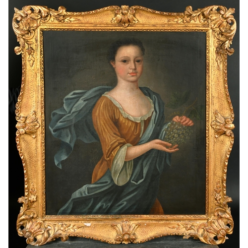 39 - 18th Century English School. A Lady Holding a Bunch of Grapes, Oil on canvas, In a carved giltwood f... 