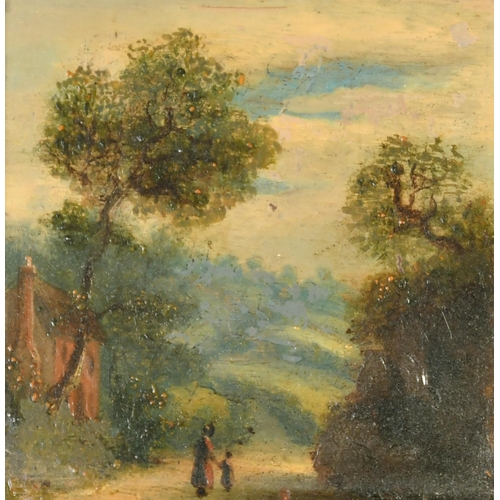 47 - 19th Century English School. Figures in a Landscape, Oil on metal, 3.5