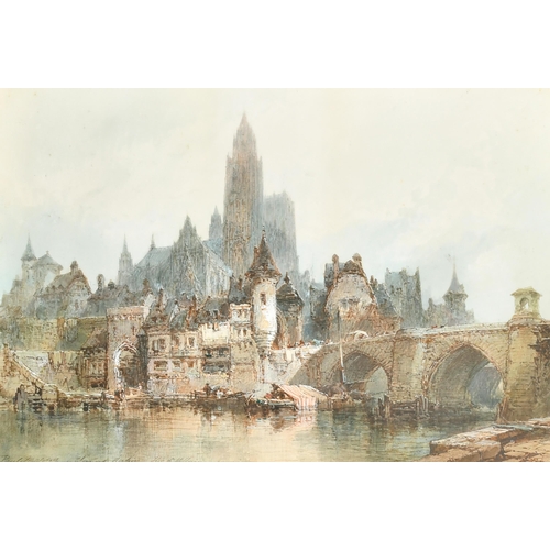 62 - Paul Marny (1829-1914) French. A French Town Scene from the River, Watercolour, Signed and indistinc... 