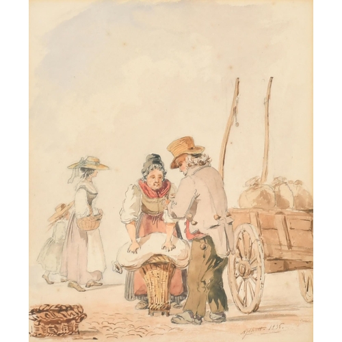 68 - Arthur John Strutt (1819-1888) British. Figures by a Cart, Watercolour, Signed and dated 1836, 8