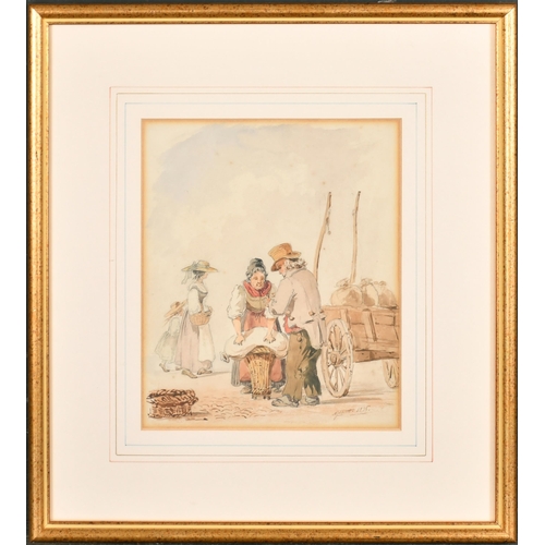 68 - Arthur John Strutt (1819-1888) British. Figures by a Cart, Watercolour, Signed and dated 1836, 8