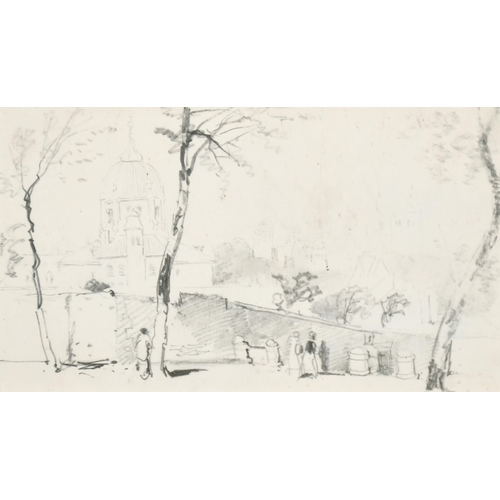 90 - David Cox Junior (1809-1885) British. 'French Street Scene', Pencil and conte crayon, inscribed on a... 