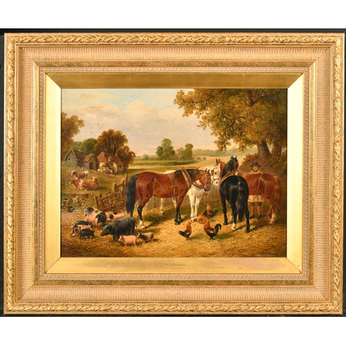 103 - After John Frederick Herring Junior (1815-1907) British. A Farm Scene with Horses, Pigs and Chickens... 