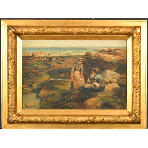 104 - Robert Jobling (1841-1923) British. 'Girls on The Rocks', Oil on canvas, Signed, and inscribed on a ... 