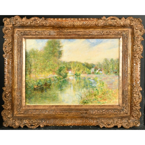 106 - Circle of Alfred Sisley (1839-1899) French. An Impressionist River Landscape, Oil on canvas, In an A... 