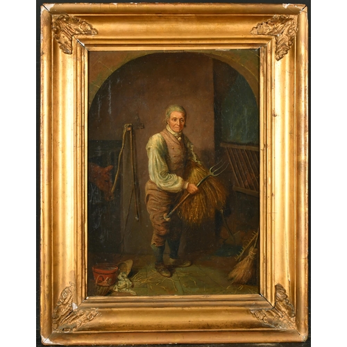 108 - Early 19th Century English School. A Stable Hand, Oil on canvas, Painted arched, 16