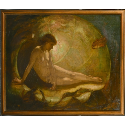 110 - 19th Century English School. A Nymph in an Underwater Shell, Oil on canvas, 34