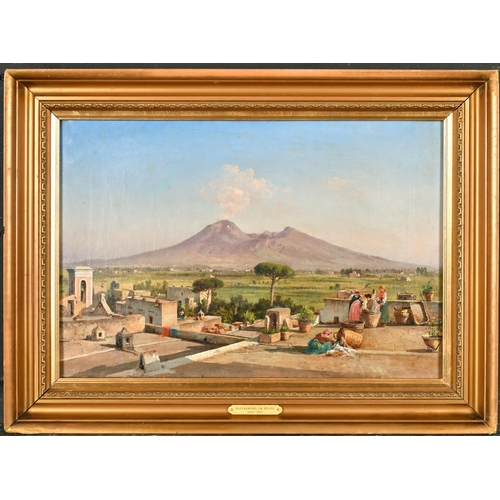 113 - Alessandro La Volpe (1819-1887) Italian. Figures on a Rooftop with Vesuvius in the distance, Oil on ... 