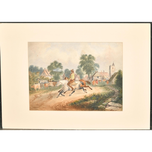 117 - 19th Century English School. A Hunting Scene, Watercolour, Mounted, unframed 7.25